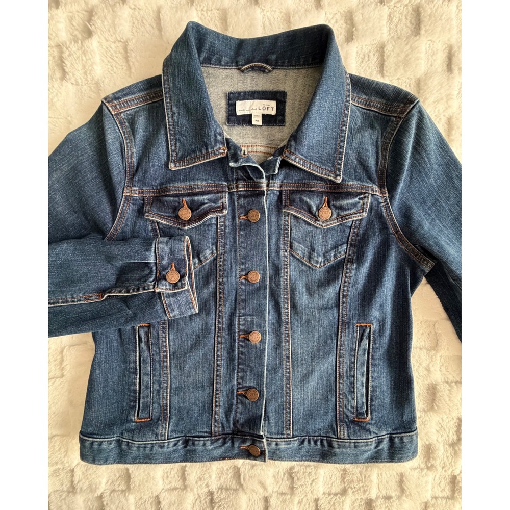 LOFT Womens Denim Jacket Stretch Cotton Medium Blue Wash Size M-EUC